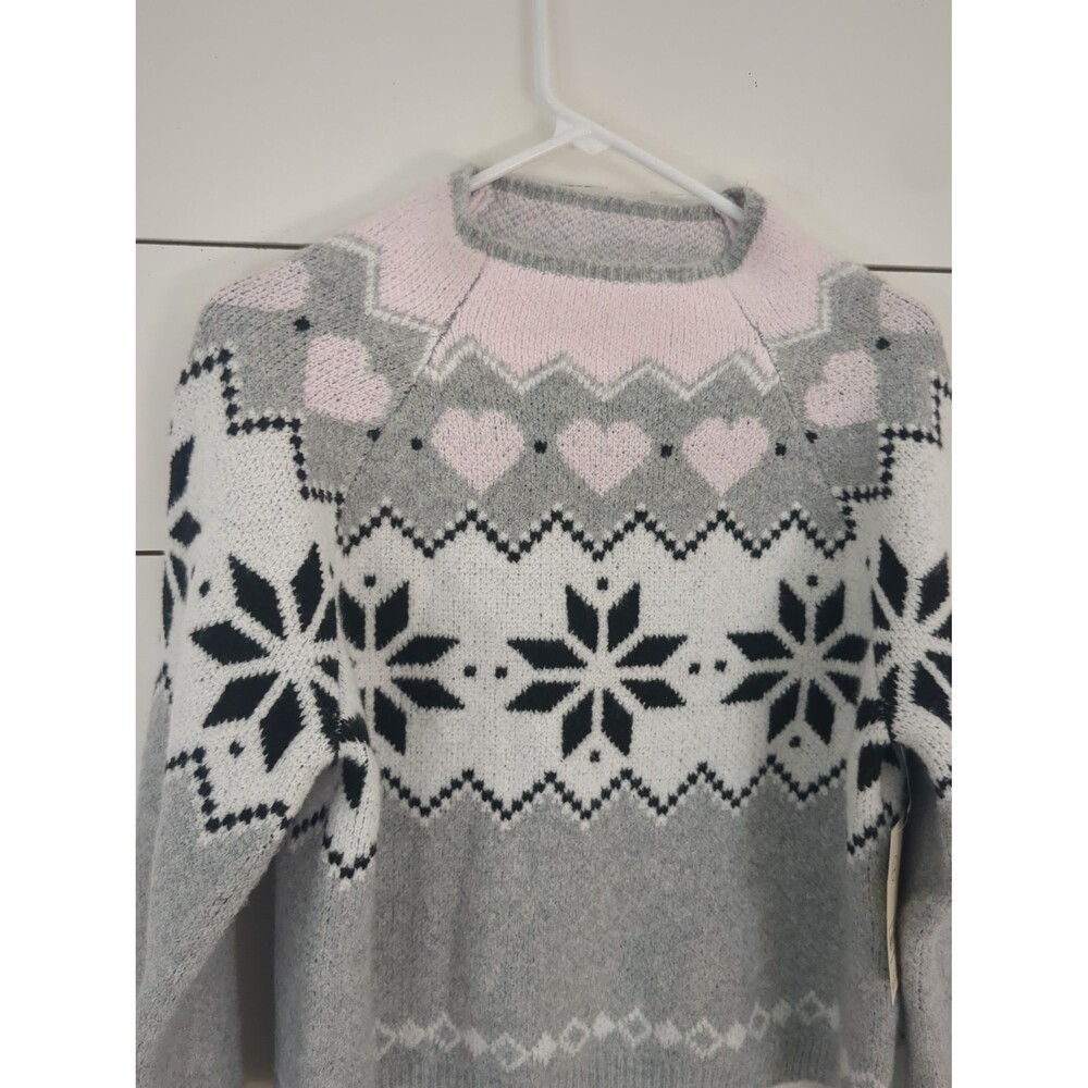 Nwt no boundaries pink gray Fair Isle sweater oversized boxy winter fall